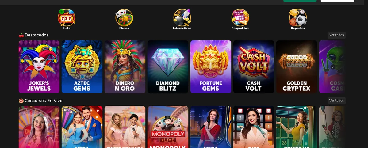 Lobby del casino de Betmexico con las secciones de destacados, concursos en vivo, blackjack y ruleta, y los proveedores Pragmatic Play, BGaming, Red Tiger, PG Soft y NetEnt