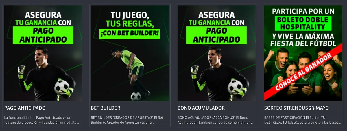 Promociones de apuestas deportivas de Strendus: Pago Anticipado, Bet Builder, Bono Acumulador y el Sorteo Strendus