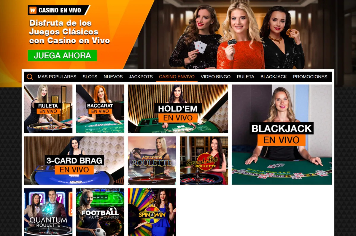 Casino en vivo de Winner con mesas de blackjack, baccarat y ruleta con crupieres reales