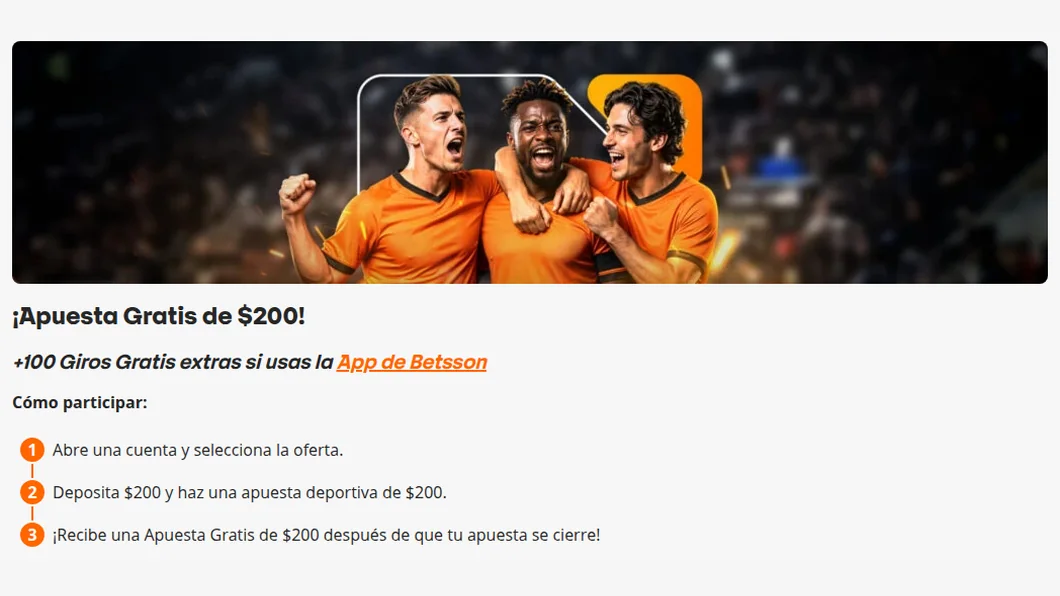 Página oficial de la oferta de bienvenida de deportes de Betsson: apuesta gratis de $200 al depositar y apostar $200