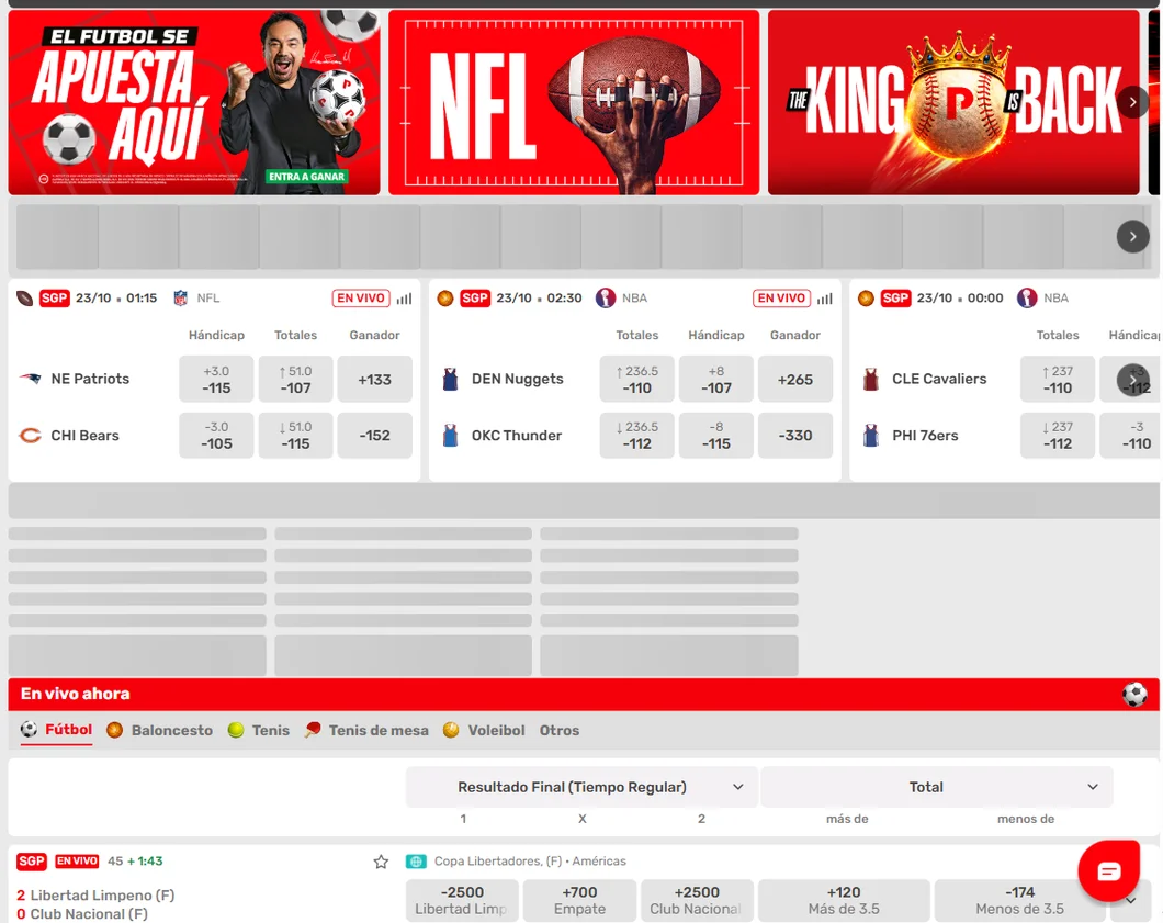 Portada de apuestas deportivas de Playdoit con NFL y NBA, la barra de Liga MX y los deportes con más eventos abiertos