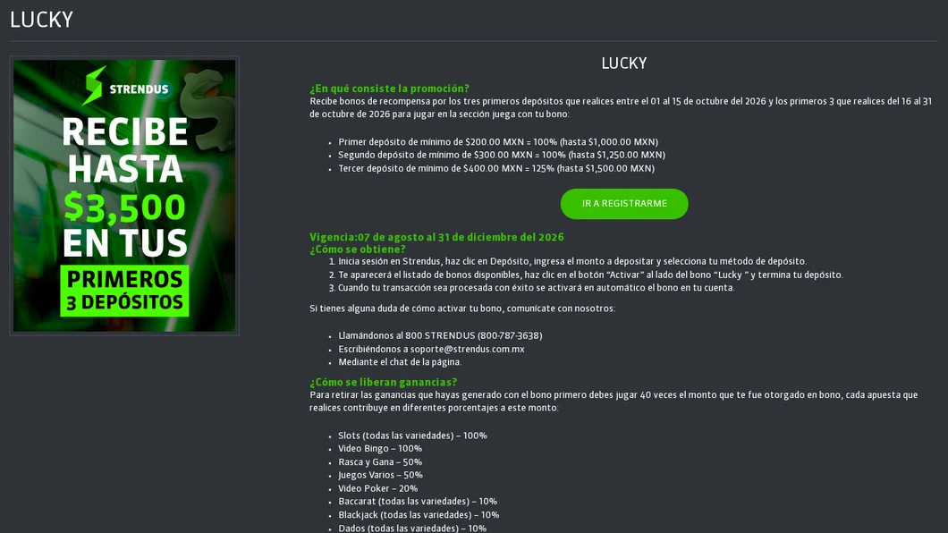 Página oficial de la promoción Lucky de Strendus